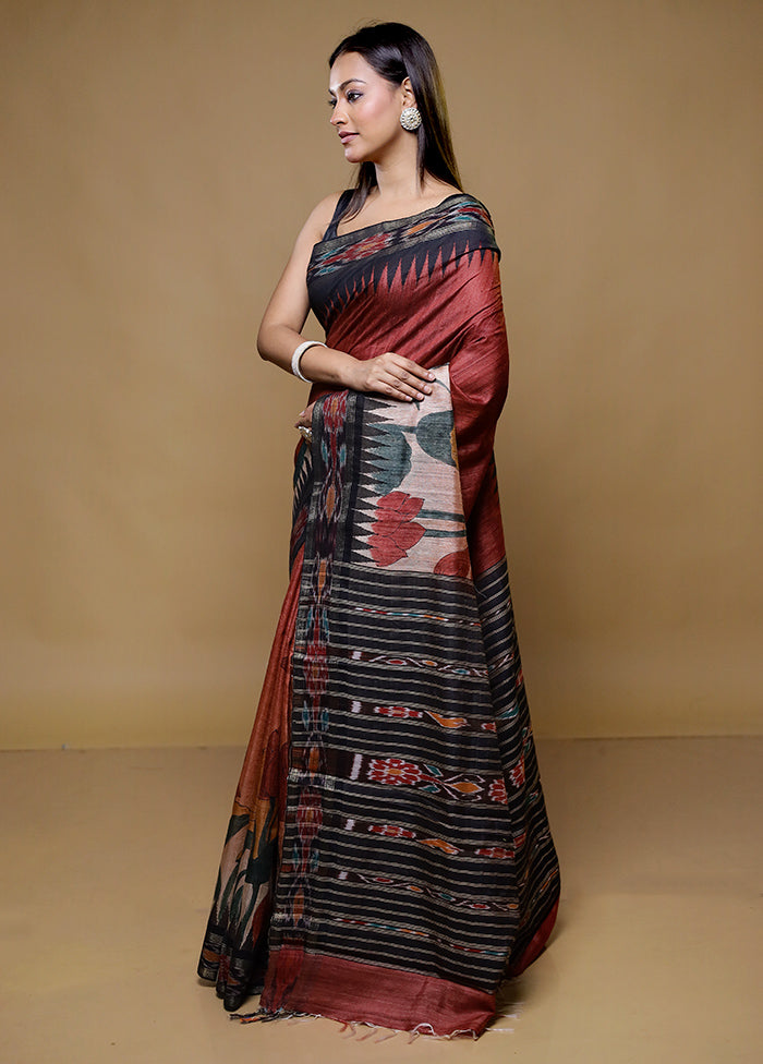 Cream Handloom Tussar Pure Silk Saree With Blouse Piece