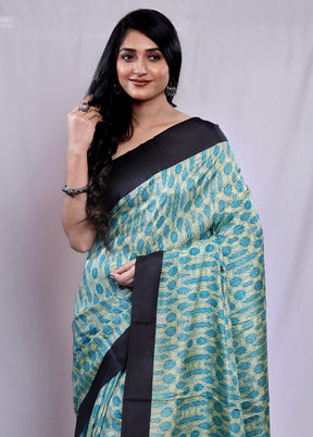 Green Printed Pure Silk Saree With Blouse Piece - Indian Silk House Agencies