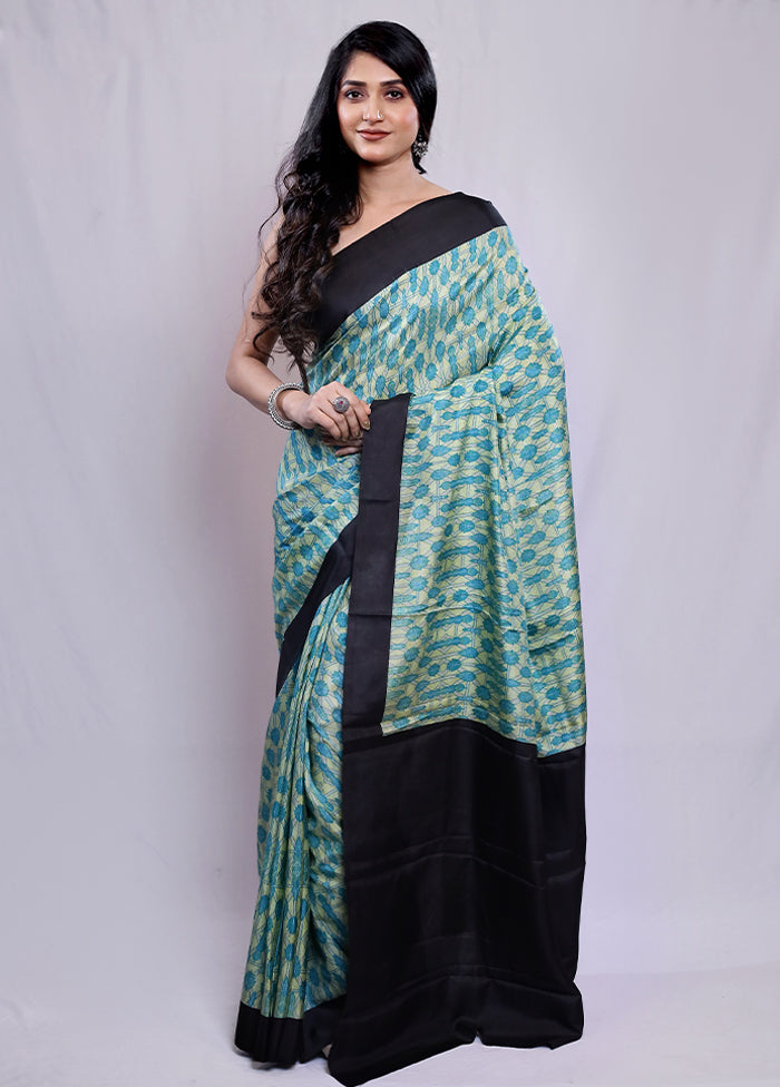 Green Printed Pure Silk Saree With Blouse Piece - Indian Silk House Agencies