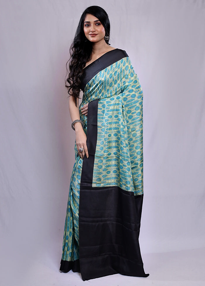 Green Printed Pure Silk Saree With Blouse Piece - Indian Silk House Agencies