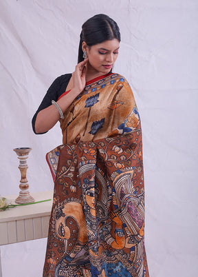 Cream Printed Pure Silk Saree With Blouse Piece - Indian Silk House Agencies