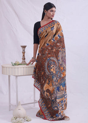 Cream Printed Pure Silk Saree With Blouse Piece - Indian Silk House Agencies