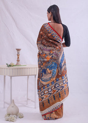 Cream Printed Pure Silk Saree With Blouse Piece - Indian Silk House Agencies