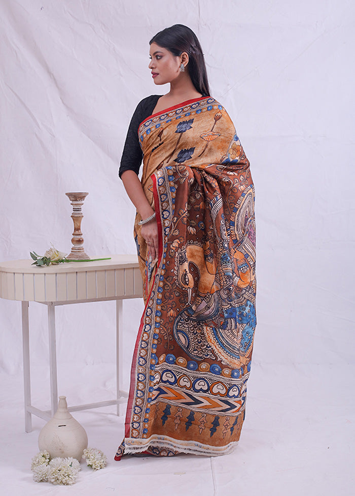 Cream Printed Pure Silk Saree With Blouse Piece - Indian Silk House Agencies