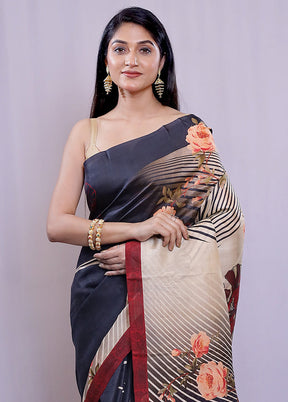 Cream Printed Pure Silk Saree With Blouse Piece - Indian Silk House Agencies