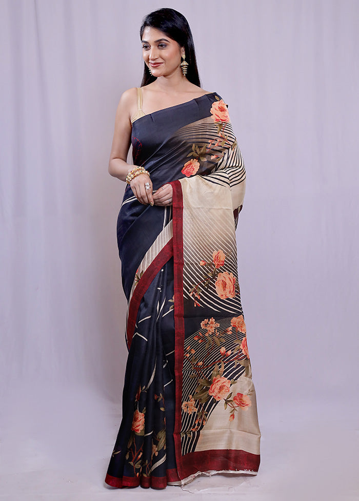 Cream Printed Pure Silk Saree With Blouse Piece - Indian Silk House Agencies