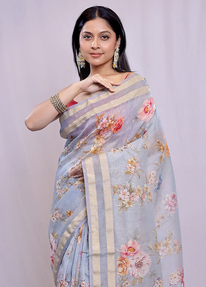 Grey Organza Saree With Blouse Piece - Indian Silk House Agencies