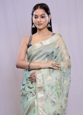 Green Pure Organza Saree With Blouse Piece - Indian Silk House Agencies