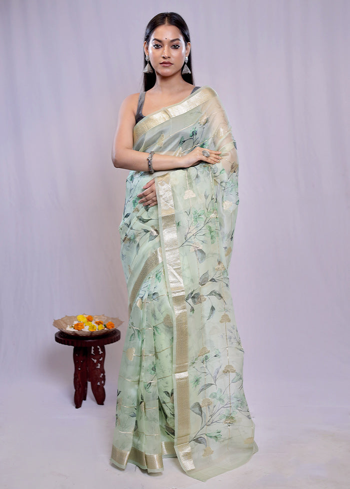 Green Pure Organza Saree With Blouse Piece - Indian Silk House Agencies