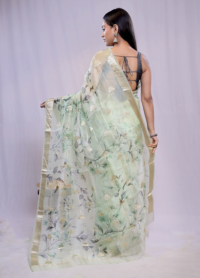 Green Pure Organza Saree With Blouse Piece - Indian Silk House Agencies