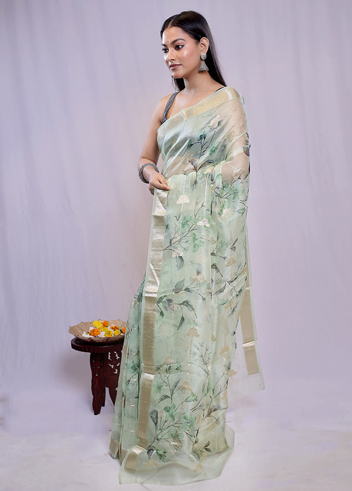 Green Pure Organza Saree With Blouse Piece - Indian Silk House Agencies