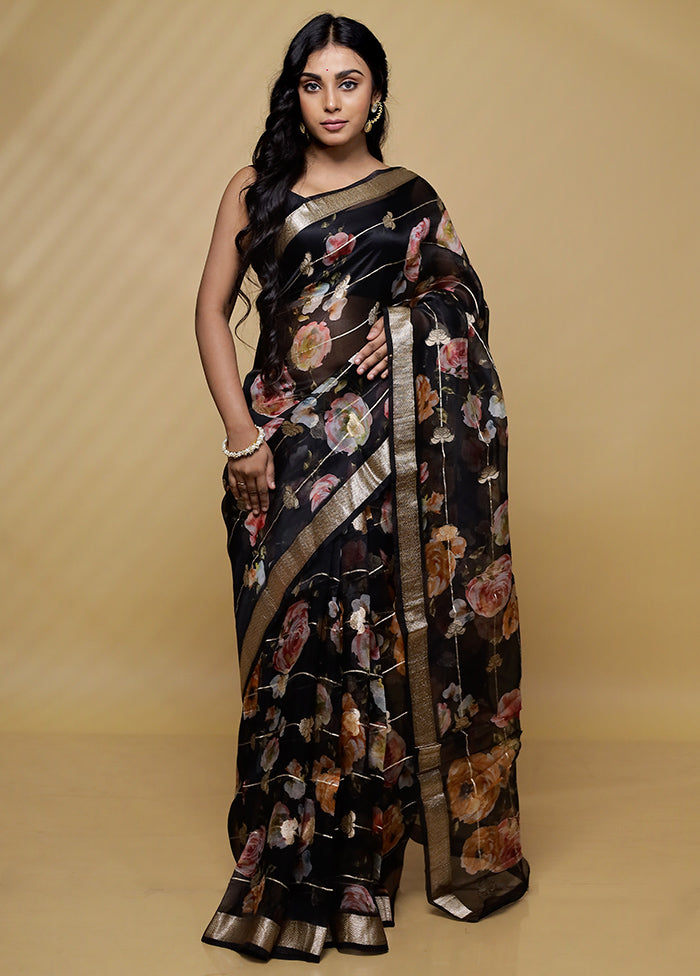 Black Pure Organza Saree With Blouse Piece - Indian Silk House Agencies