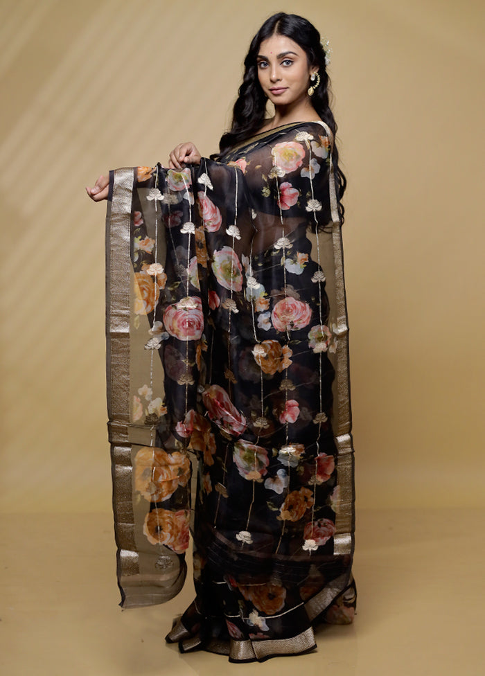 Black Pure Organza Saree With Blouse Piece - Indian Silk House Agencies