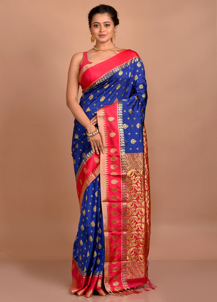 Blue Kanjivaram Silk Saree With Blouse Piece - Indian Silk House Agencies