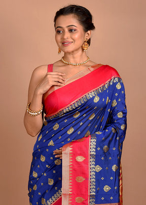 Blue Kanjivaram Silk Saree With Blouse Piece - Indian Silk House Agencies