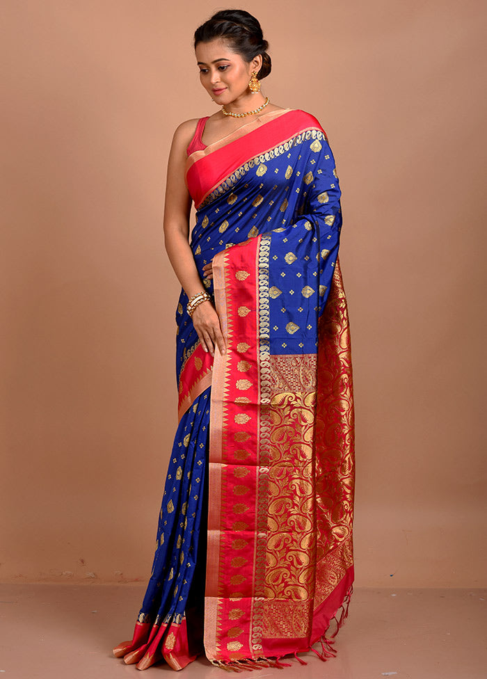 Blue Kanjivaram Silk Saree With Blouse Piece - Indian Silk House Agencies