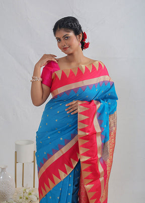 Blue Kanjivaram Silk Saree With Blouse Piece - Indian Silk House Agencies