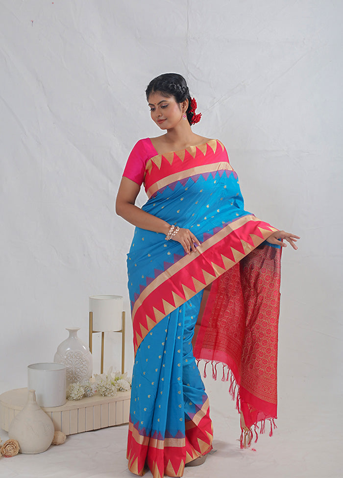 Blue Kanjivaram Silk Saree With Blouse Piece - Indian Silk House Agencies