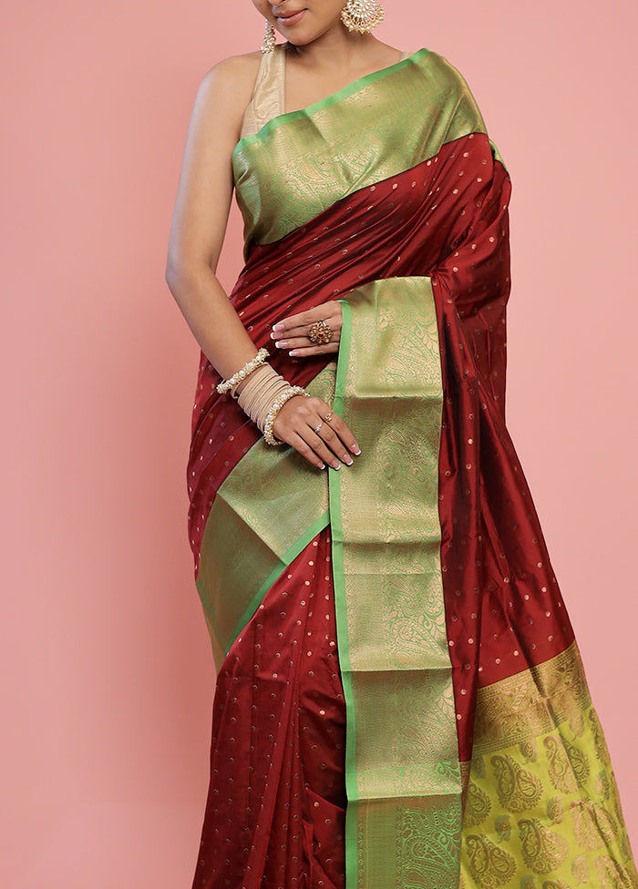 Maroon Kanjivaram Silk Saree With Blouse Piece - Indian Silk House Agencies