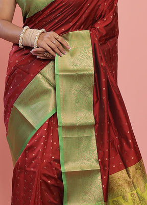 Maroon Kanjivaram Silk Saree With Blouse Piece - Indian Silk House Agencies