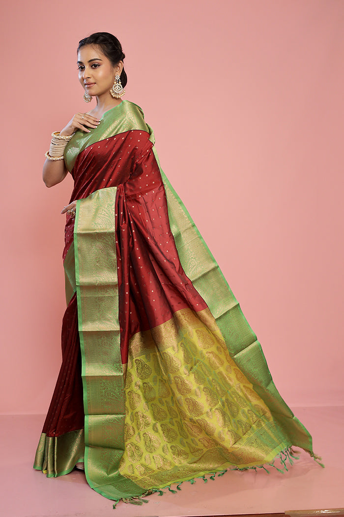 Maroon Kanjivaram Silk Saree With Blouse Piece - Indian Silk House Agencies