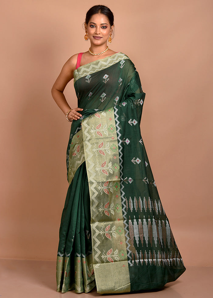 Green Cotton Saree With Blouse Piece - Indian Silk House Agencies