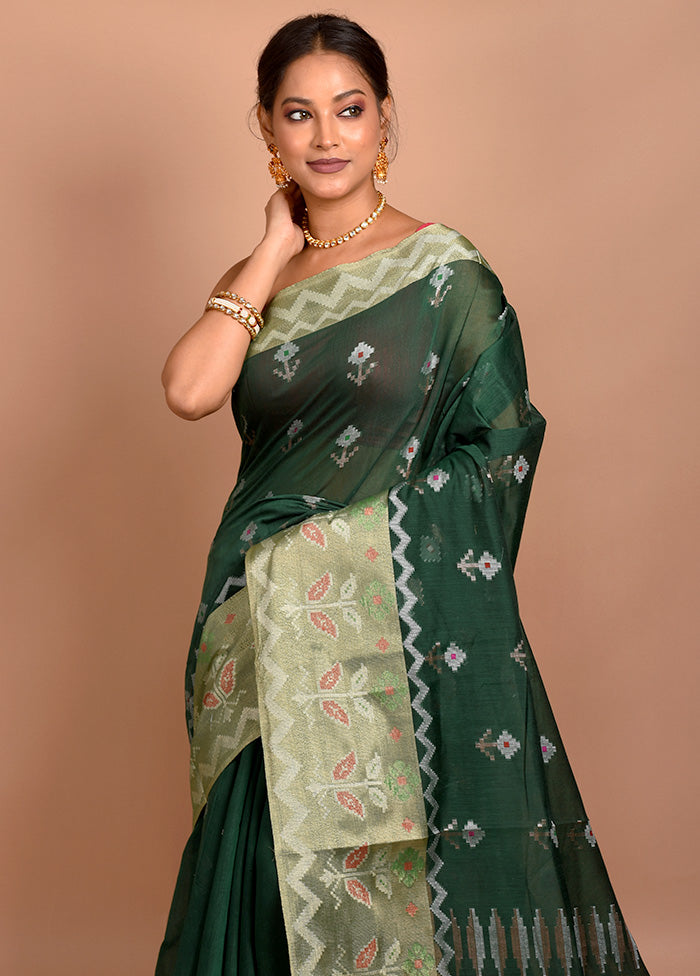 Green Cotton Saree With Blouse Piece - Indian Silk House Agencies