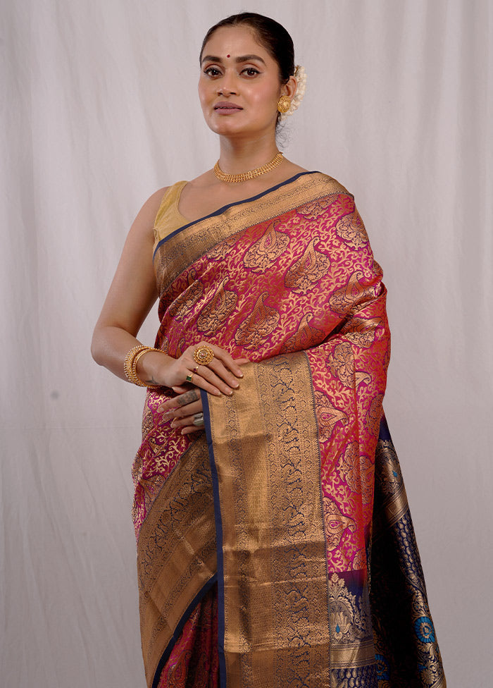 Pink Kanjivaram Pure Silk Saree With Blouse Piece - Indian Silk House Agencies