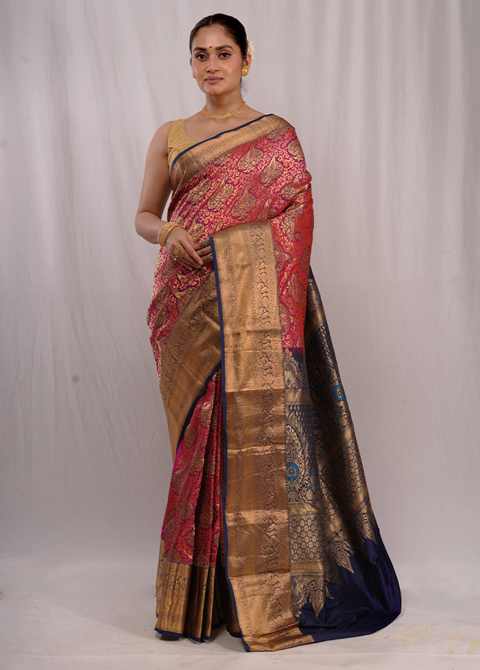 Pink Kanjivaram Pure Silk Saree With Blouse Piece - Indian Silk House Agencies