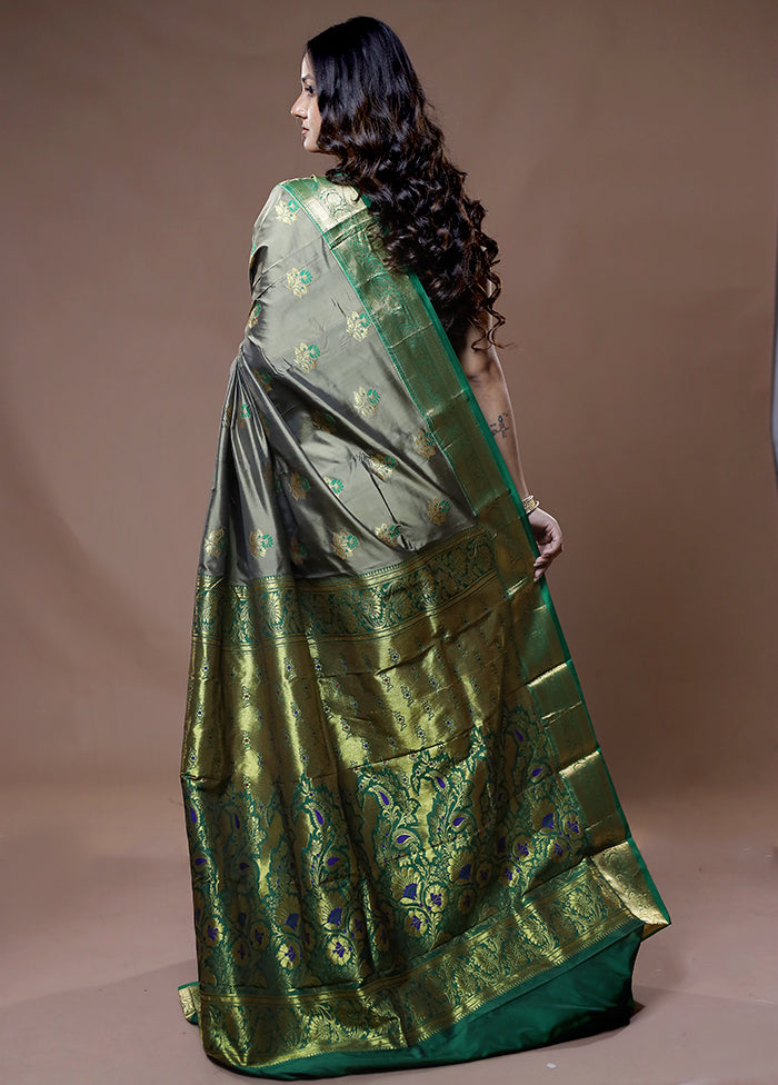 Grey Kanjivaram Silk Saree With Blouse Piece - Indian Silk House Agencies