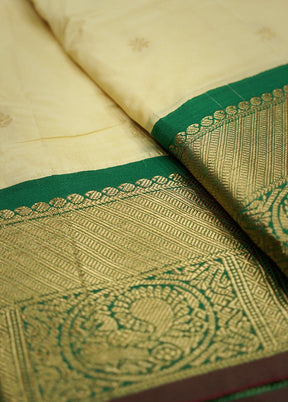 Cream Kanjivaram Silk Saree With Blouse Piece - Indian Silk House Agencies