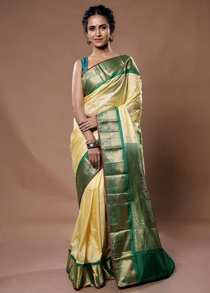 Cream Kanjivaram Silk Saree With Blouse Piece - Indian Silk House Agencies