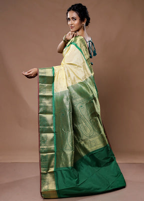 Cream Kanjivaram Silk Saree With Blouse Piece - Indian Silk House Agencies