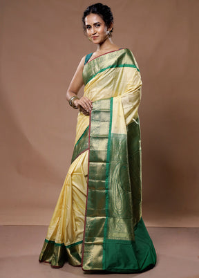 Cream Kanjivaram Silk Saree With Blouse Piece - Indian Silk House Agencies