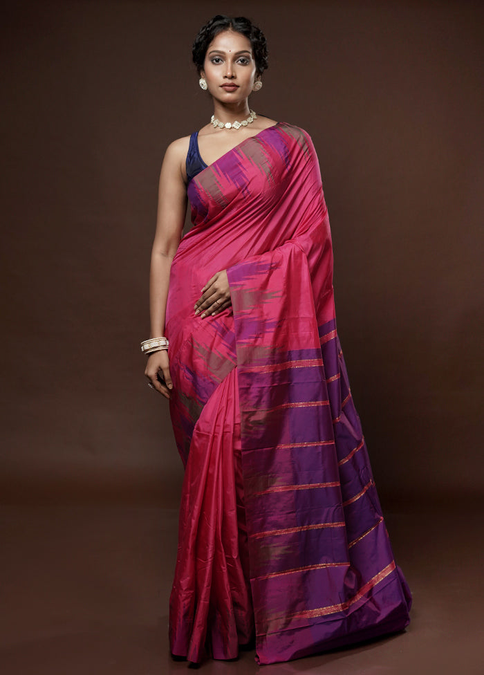 Pink Kanjivaram Silk Saree With Blouse Piece - Indian Silk House Agencies