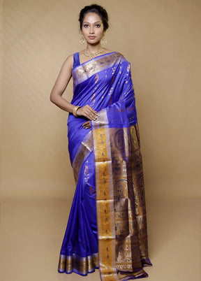 Blue Handloom Baluchari Pure Silk Saree With Blouse Piece