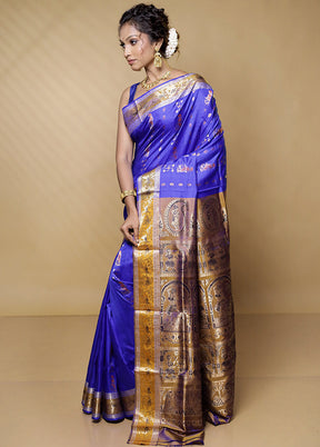 Blue Handloom Baluchari Pure Silk Saree With Blouse Piece