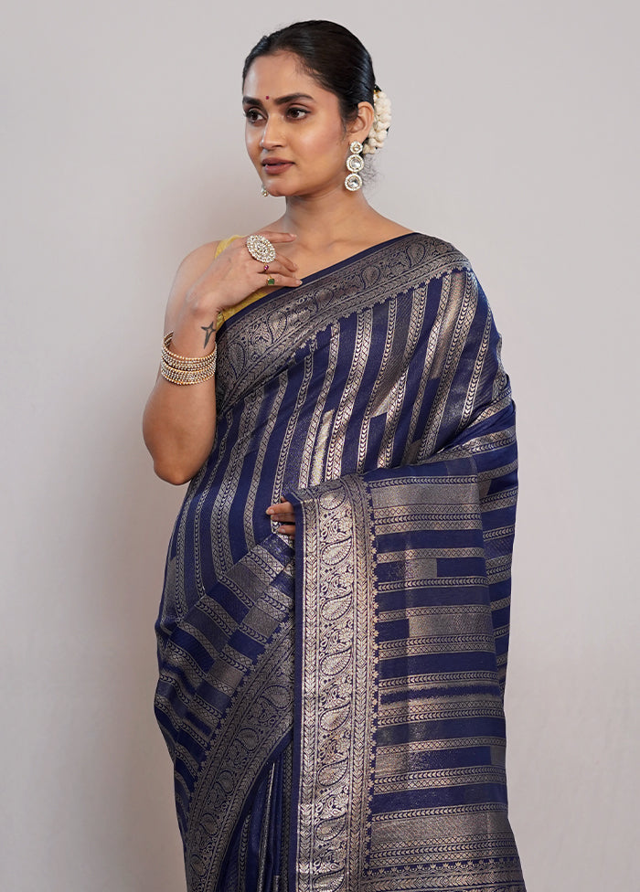 Blue Dupion Silk Saree With Blouse Piece - Indian Silk House Agencies