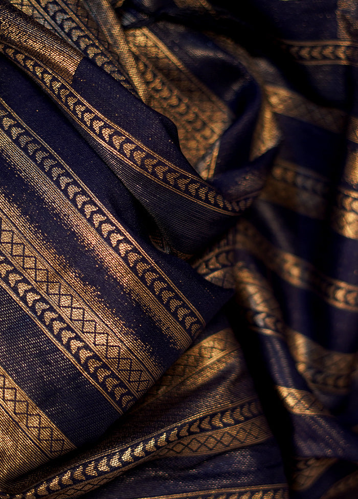 Blue Dupion Silk Saree With Blouse Piece - Indian Silk House Agencies