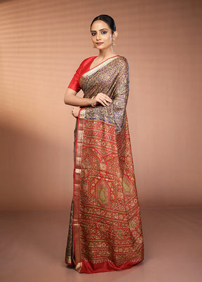 Blue Printed Pure Silk Saree Without Blouse Piece