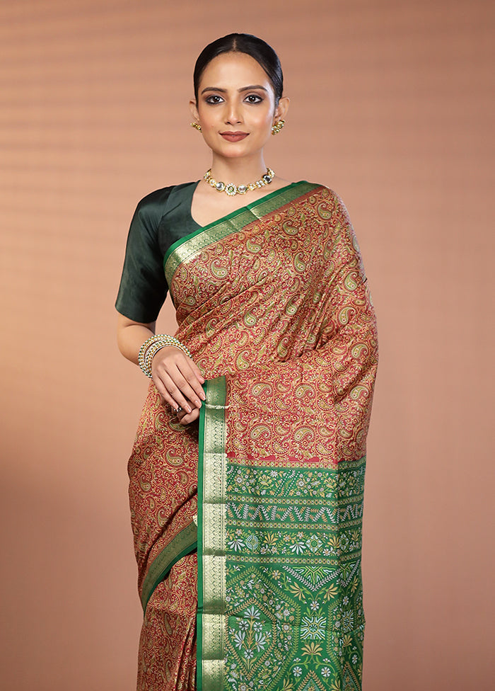 Maroon Printed Pure Silk Saree Without Blouse Piece