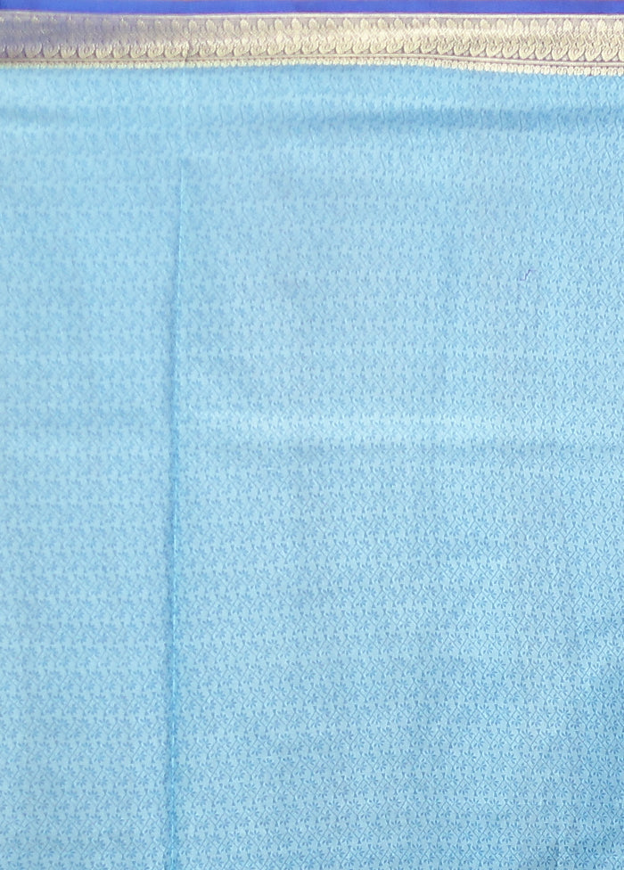 Blue Printed Pure Silk Saree Without Blouse Piece