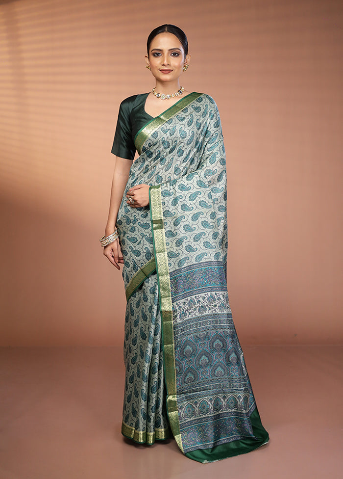 Green Printed Pure Silk Saree Without Blouse Piece