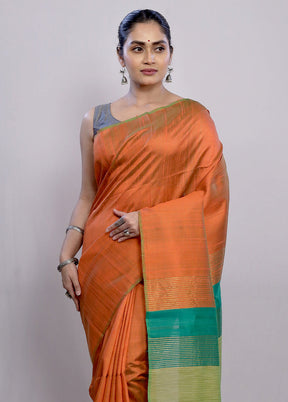 Rust Dupion Silk Saree With Blouse Piece - Indian Silk House Agencies