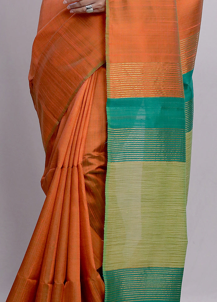 Rust Dupion Silk Saree With Blouse Piece - Indian Silk House Agencies