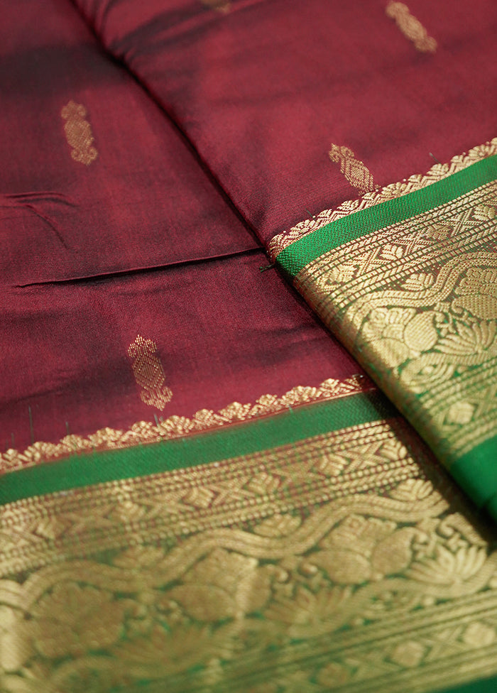 Maroon Kanjivaram Silk Saree With Blouse Piece - Indian Silk House Agencies