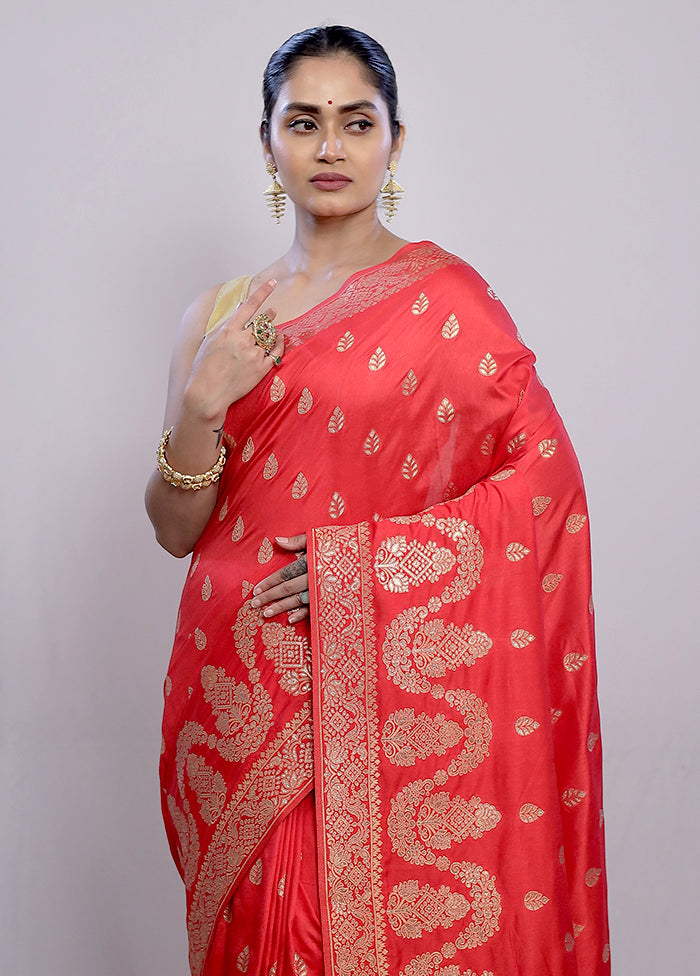 Red Dupion Silk Saree With Blouse Piece - Indian Silk House Agencies