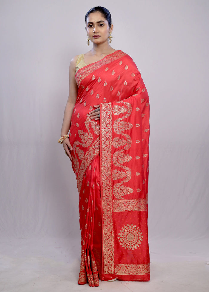 Red Dupion Silk Saree With Blouse Piece - Indian Silk House Agencies