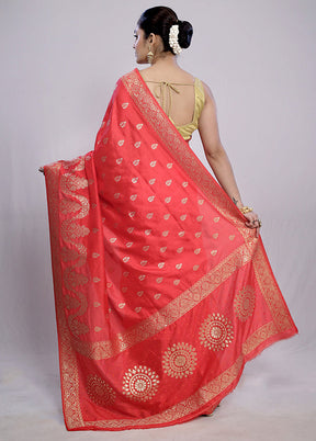 Red Dupion Silk Saree With Blouse Piece - Indian Silk House Agencies