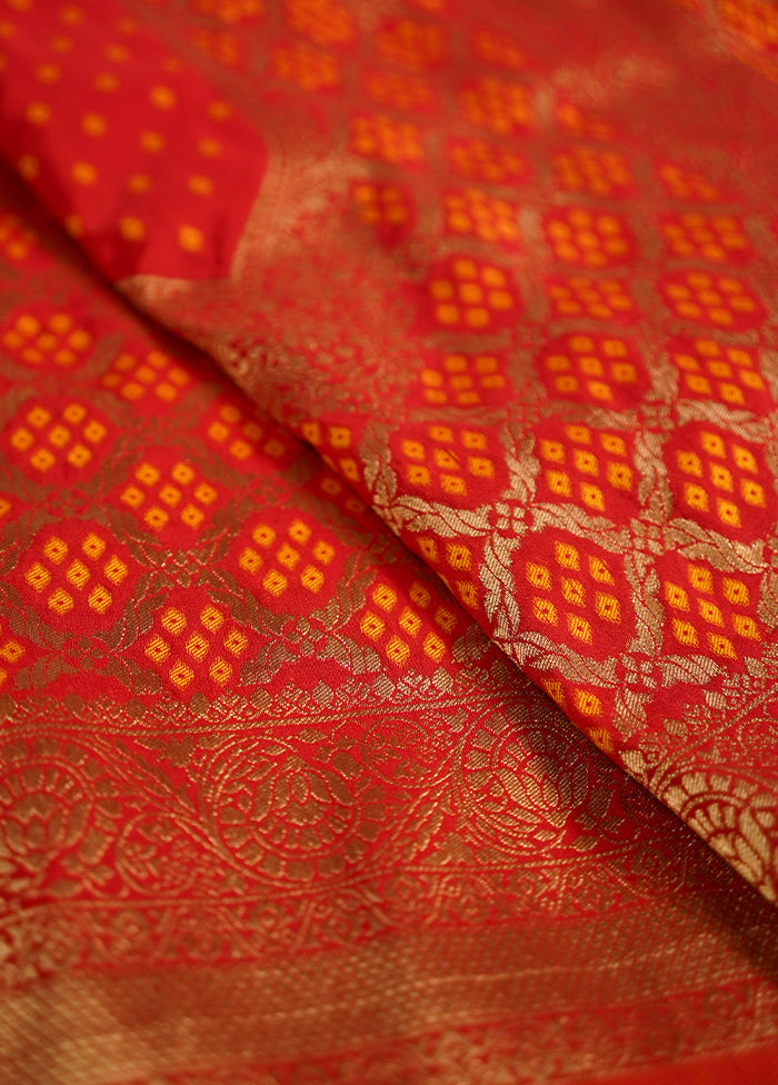 Red Dupion Silk Saree With Blouse Piece - Indian Silk House Agencies